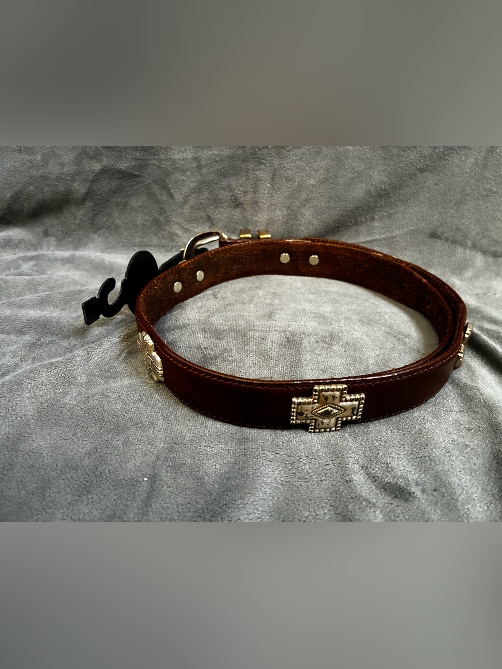 Women’s Fossil Brown Leather Belt with Antique Brass Buckle - Picture 12 of 14